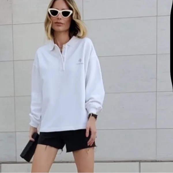 ANINE BING TATUM POLO SWEATSHIRT IN IVORY REVOLVE $200 casual logo winter - Image 4