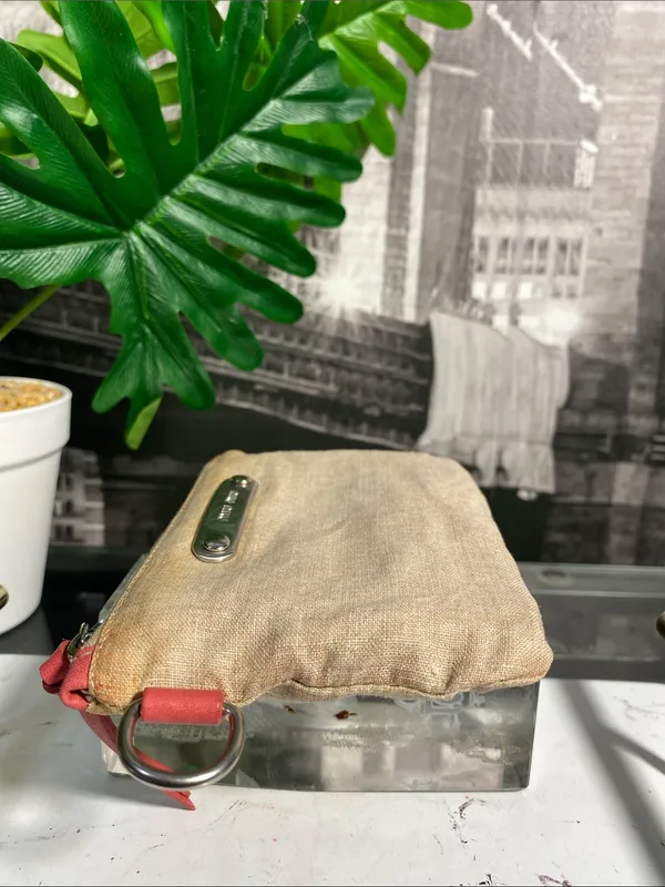 Authentic Miu Miu Beige Linen Pouch with Coral Trim - Image 10