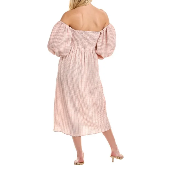 REVOLVE x O.P.T. Athena Smocked Pink Gingham Ruffle Midi Dress Milkmaid Size S - Image 4