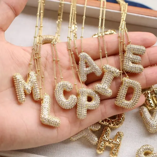 Letter H Initial Zircon Balloon Necklace Gold - Image 5