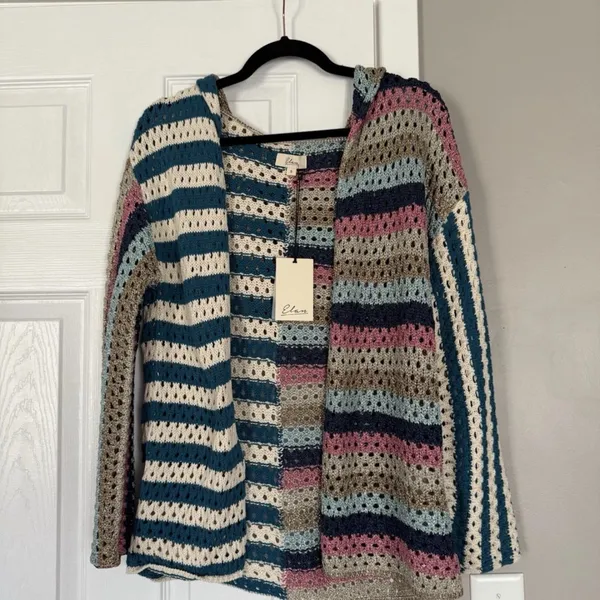 Elan Nara Crochet Blue Pink Multicolor Sweater Cardigan NWT - Image 3