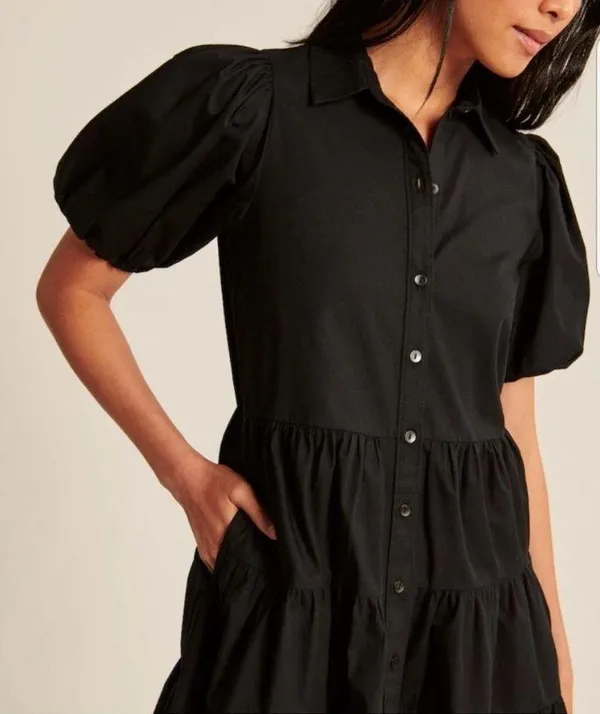 Abercrombie Poplin Puff Sleeve Shirt Dress - Image 3