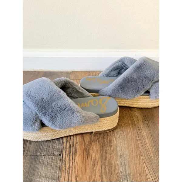 8.5 Sam edelman Zia Faux Fur espadrille wedge sandals mules coastal bohemian - Image 9