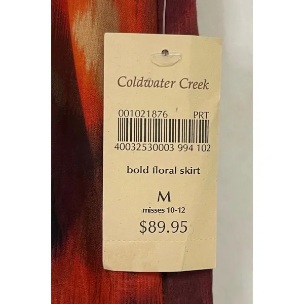 COLDWATER CREEK Bold Floral Skirt Women Medium Red Orange Ikat Midi A-Line‎ NWT - Image 2