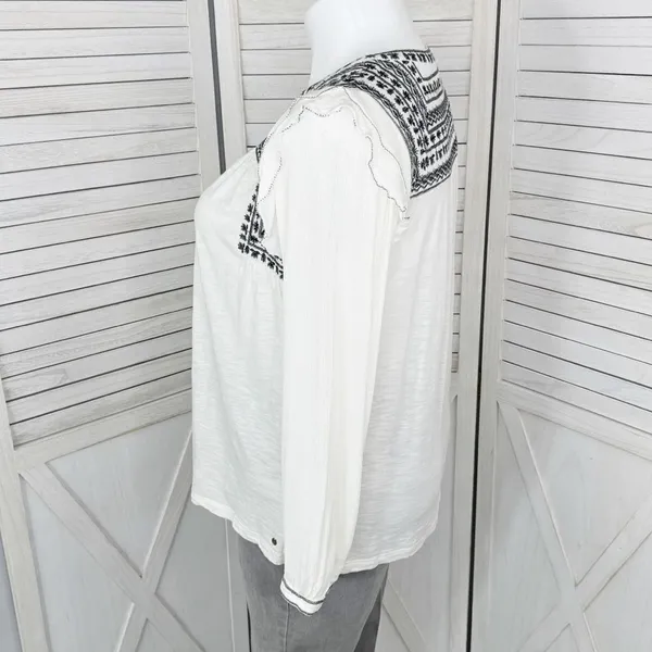 Fat‎ Face Martha Boho Embroidered V Neck Slub Knit Shirt Cream 12 Long Sleeve - Image 2