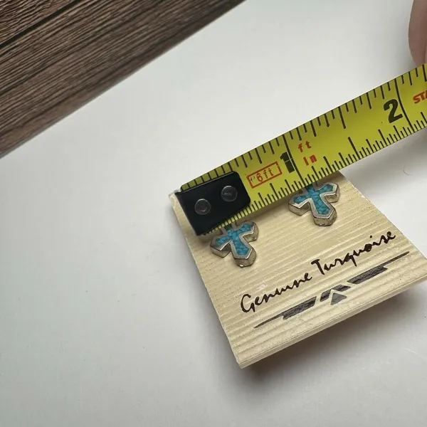 Genuine Turquoise Blue Cross Silver Tone Pierced Stud Earrings NWT Made In USA - Image 6