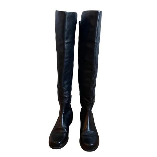 Stuart Weitzman 5050 Black Leather‎ Elastic Back Round Toe Tall Boots EU35.5 US5 - Image 5