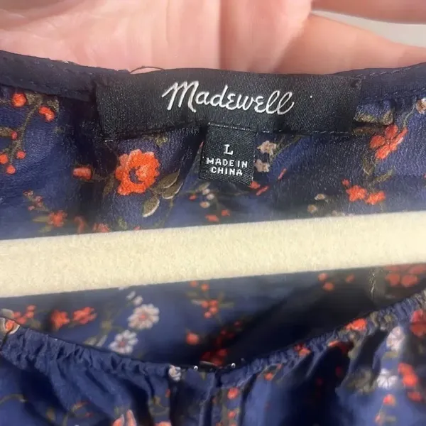 ✨Madewell Silk Stanza Ruffle-Hem Sz Large Top in Moonless Floral✨ - Image 7