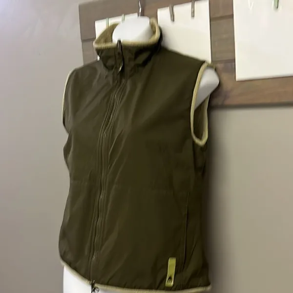 Nike Reversible Olive Tan Two Fabric Mock Neck Two Way Full Zip Up Vest- Small - Image 2