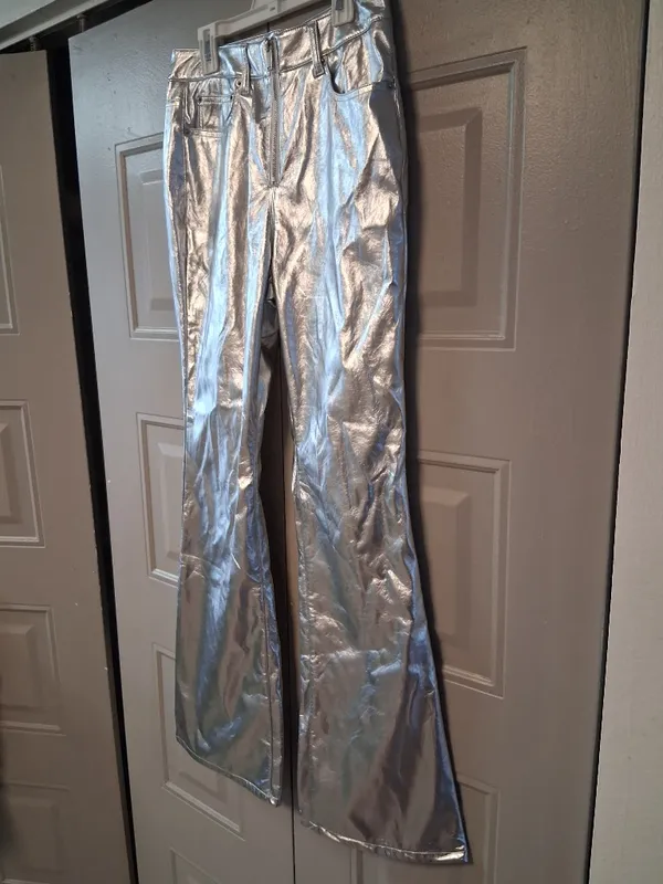 Love, Fire bell bottom y2k 2000s millenium pants in metallic platinum silver size 7. - Image 2
