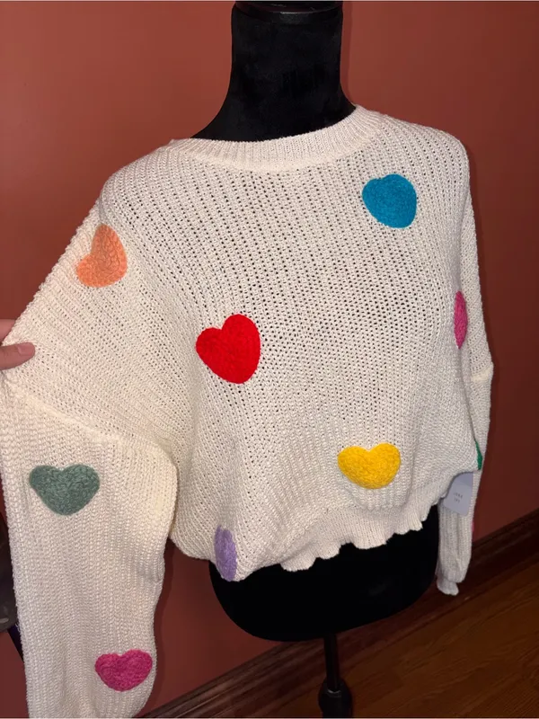 Women's Cream Heart-Appliqué Knit Sweater - Image 2