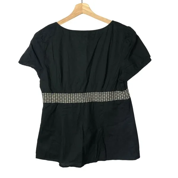 Ann‎ Taylor LOFT Black Babydoll Belted Waist Short Sleeve Blouse 12 - Image 2
