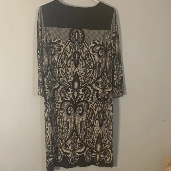 Chico's Black and Cream Long Sleeve Dress - Image 6