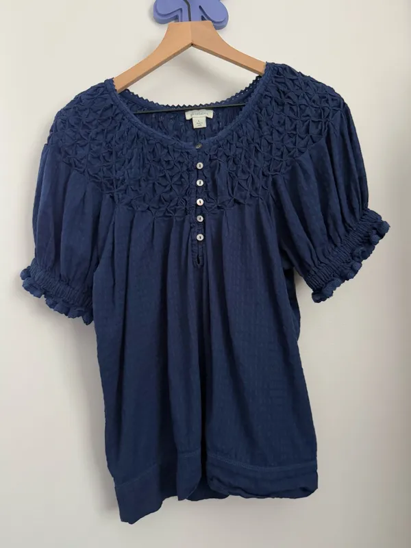 Sundance Large Peplum Short Sleeve Tee Navy Blue Relaxed Cottage Prairie - Image 3