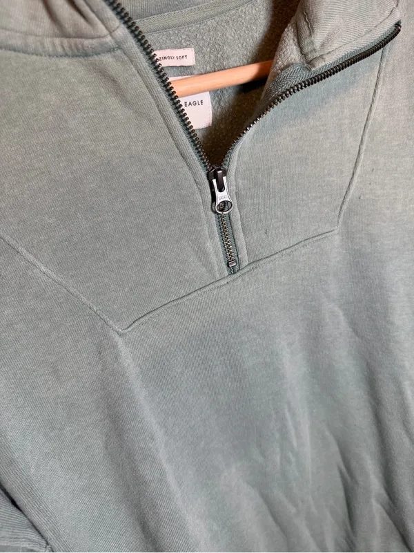 American Eagle cropped quarter zip sage green color women’s‎ size small - Image 3