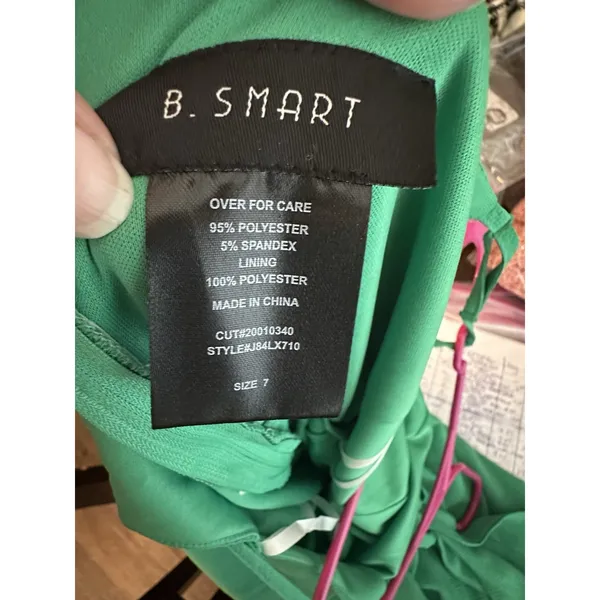 B Smart Size 7 Kelly Green Fit And Flare Belted‎ Dress With Adjustable Strap EUC - Image 6