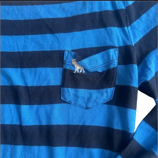Abercrombie & Fitch Shirt Womens S Blue Black Stripe 3/4 Sleeve Scoop Neck Y2K‎ - Image 2