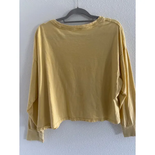 Aerie Shirt Womens Large Yellow‎ Distressed Oversized Boho Soft Lounge Sporty - Image 2