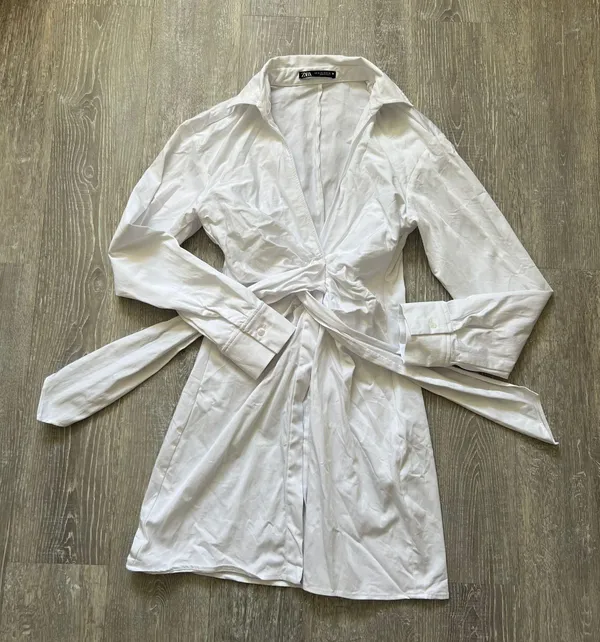 ZARA Front Toe White Button Up Dress - Image 9