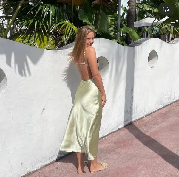 Zara maxi slip satin sage green strappy bodycon dress boho wedding summer - Image 6