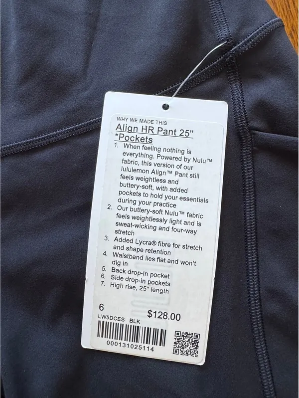 Lululemon Align With Pockets High Rise 25” Black Size 6 NWT - Image 4