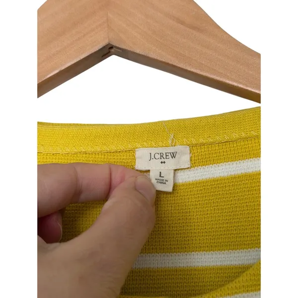 J.Crew Yellow White Striped Cotton Button Front Cardigan Sweater Size Large - Image 4