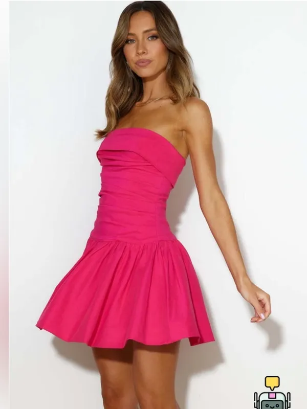 Hello Molly Looking Luxe Strapless Pleated Flared Mini Dress Pink Size Large 8 - Image 4