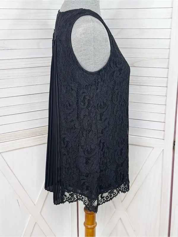 WHBM‎ Lace Front Pleated Chiffon Back Sleeveless Tank Top Black XS Coquette Goth - Image 3