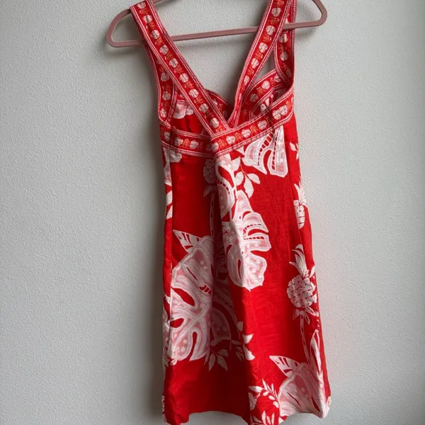 Farm Rio Monsteras 100% Linen Vibrant Tropical Vacation Mini Dress Size Small - Image 7