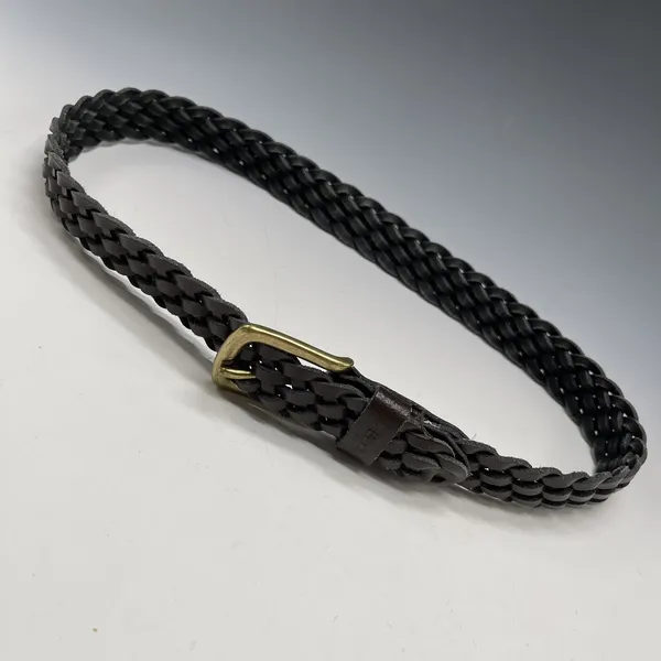 Vintage Levi's Brown Leather Woven Belt w/Brass Size‎ S Small - Image 8