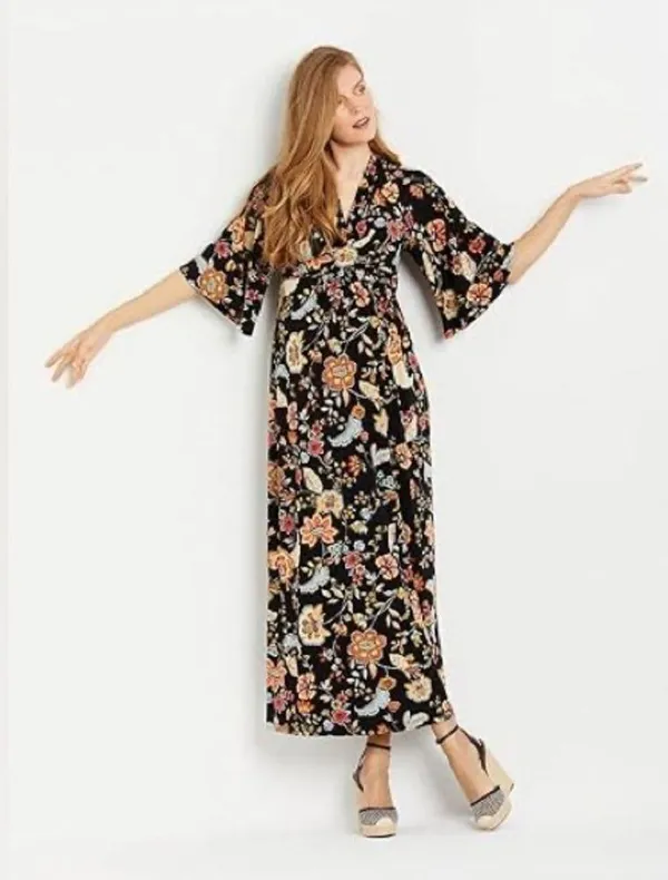 Jessica Simpson maternity black floral maxi bell sleeve dress - Image 3