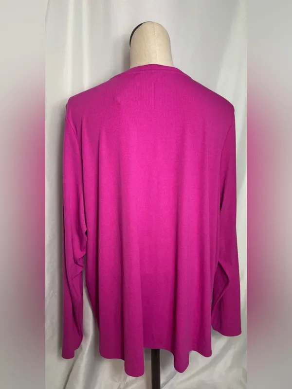 Vigilo Women's Fuchsia casual ribbed Long-Sleeve Top 2x NWT - Image 4