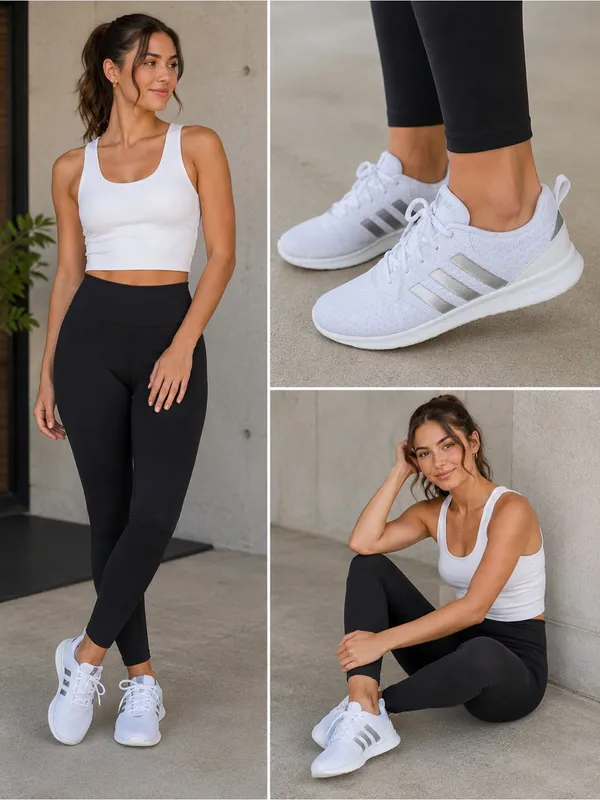 Adidas Cloudfoam Running Shoes Women 7.5 White Athletic Sneakers Comfort - Image 2