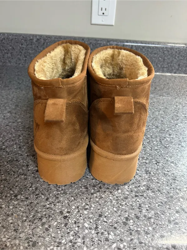 SHEIN Chestnut Faux Suede Faux Fur Platform Ankle Slippers - Image 5