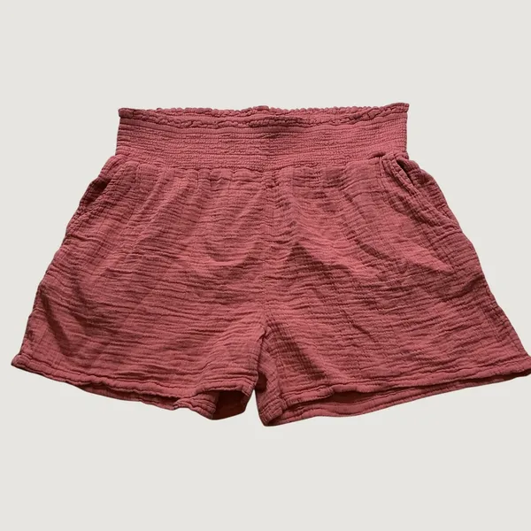 Wonderly Womens Rose Pink 100% Cotton Smocked Gauze High Rise Shorts Size L - Image 2