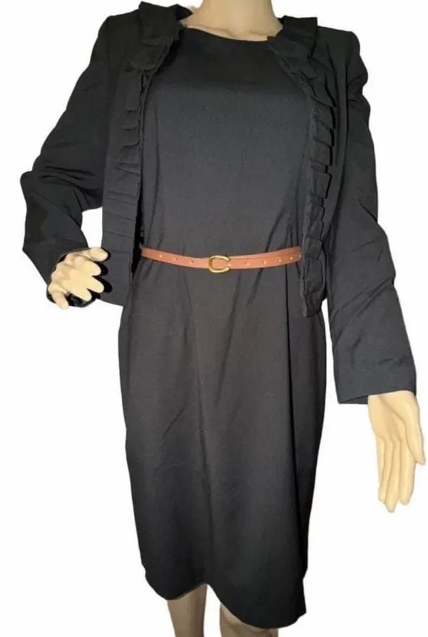 Kasper 2-Piece Pinstripe Dress & Ruffle Jacket Suit Set - Black / Grey, Size 6 - Image 4