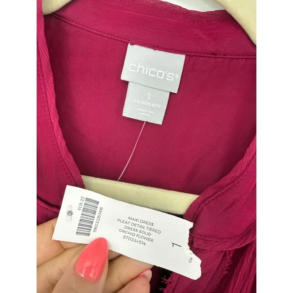 Chico’s NWT Pleated Tiered Maxi Dress Orchid Pink Flowy Boho Size 1 (8/10) - Image 6