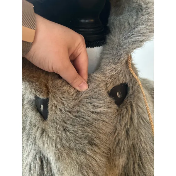 Vintage Faux Fur Taupe Brown Toggle Button Hooded Coat - Image 9