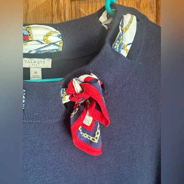 Talbots Silk Scarf Sweater Size Medium Nautical 3/4 sleeve New NET - Image 3