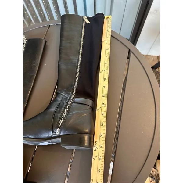 Michael Kors Hamilton Riding Boots Black /Silver Logo Size 6.5 M - Image 11