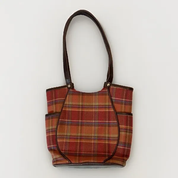 Longaberger Homestead Toboso Shoulder Leather Straps Plaid Autumn Preppy Bag - Image 4