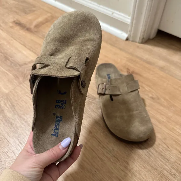 AriesUGG | Women's Taupe Suede Boston Clog Buckle Strap Mule Slip On Shoes, 38 - Image 2
