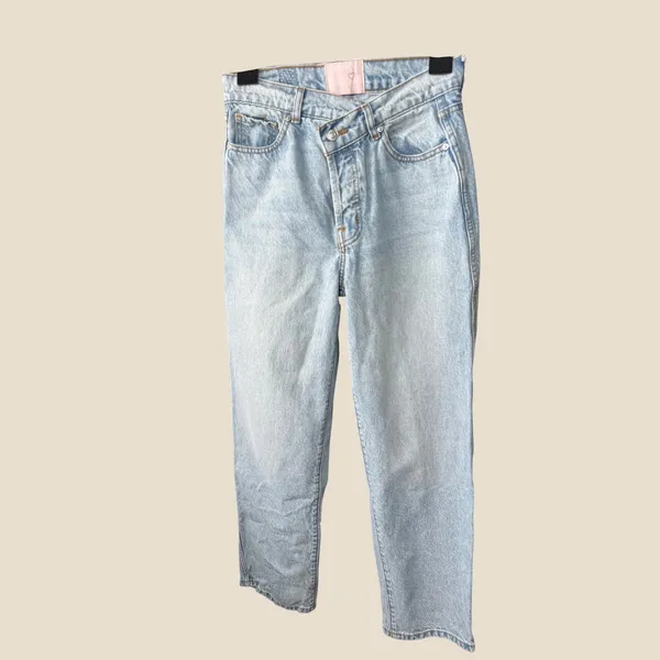 Revice Denim Venus Asymmetrical Crossover High Rise Straight Leg Jeans 27 Light - Image 7
