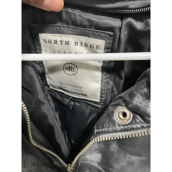 North Ridge Black Leather Jacket Belt Zip Genuine Leather - Image 2
