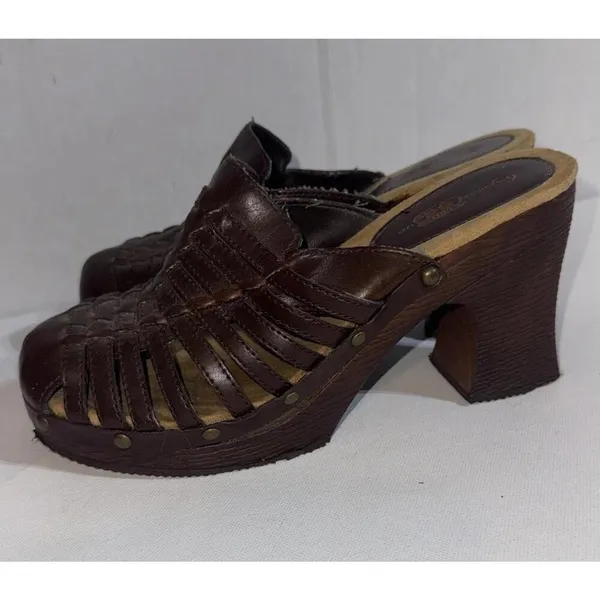 Route 66 Y2K 2000s‎ Platform Chunky Brown Faux Leather Strappy Heel Mules Clogs - Image 5