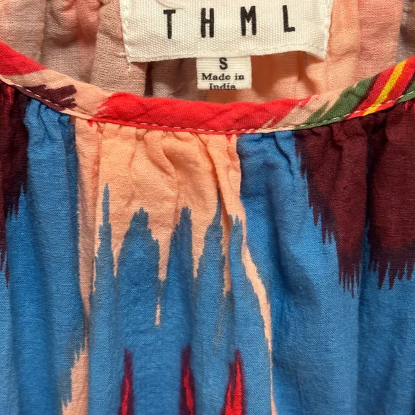 THML Multicolor Ikat-Style Summer Dress in Blue and Coral - Image 4