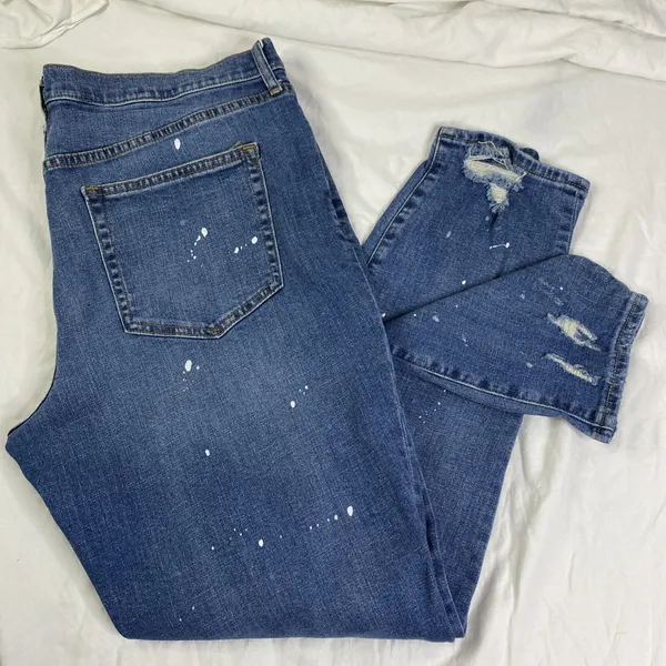 Gap Best Girlfriend Jeans Women's‎ 32T Blue Paint Splatter Distressed Tall Denim - Image 3