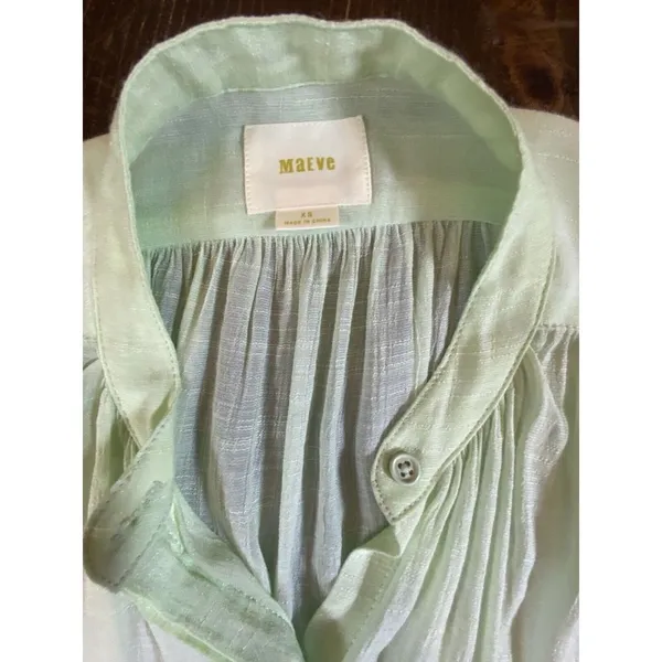 Anthropologie Maeve Brynna Light Green Button up Blouse Dolman Sleeve Women's XS - Image 3