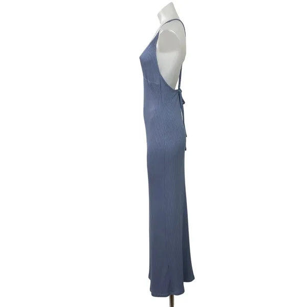 Reformation Brant Ribbed Knit Sleeveless V Neck Cross Back Bodycon Midi Dress M - Image 2