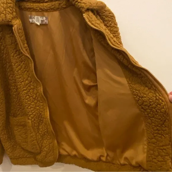 Pink Rose Teddy‎ Fleece Jacket Camel Brown Zip Front Sherpa Coat Women's Small - Image 6